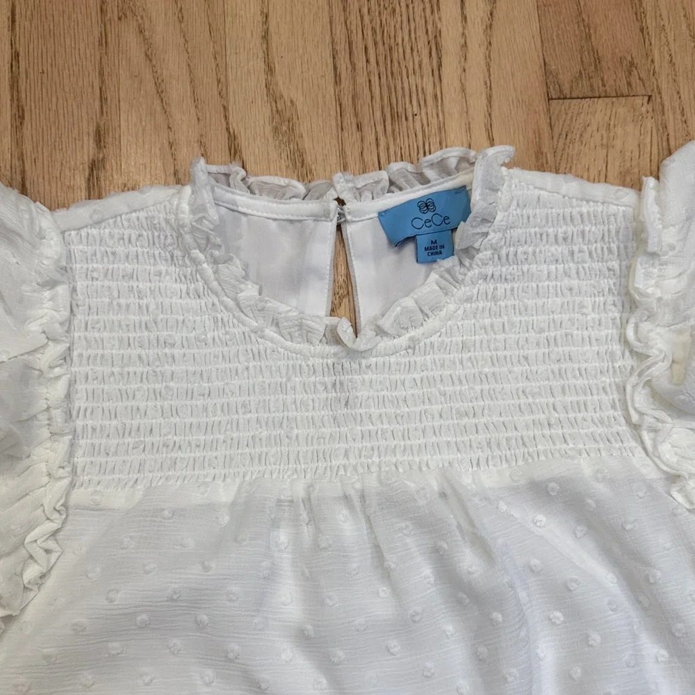 White Textured Ruffle Top - Picture 2 of 5